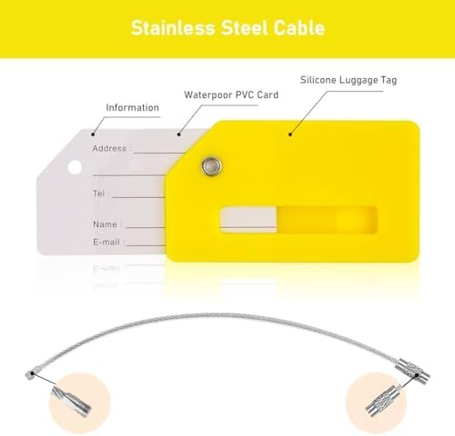 Flintronic Kofferlabels, 2 stuks etiketten voor koffer, reizen, bagage, reisaccessoires, bagage-tags, voor reizen, vakantie, bagageopslag, reistassen, geel - Image 4