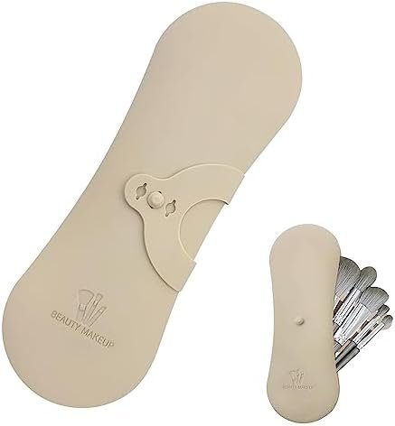 XIXKOLYU® Draagbare opbergtas voor make-upkwasten van siliconen, met zijdelingse gesp, waterdichte organizer voor reizen, opbergdoos voor make-up (kaki)