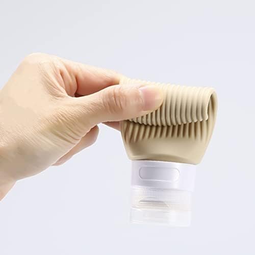 Reisflessen voor toiletartikelen,BPA-vrij,90ml Silicone lekvrij hervulbare draagbare squeeze lege accessoires reisformaat vloeistof cosmetische lotion shampoo conditioner flessen Containers(4 Pack) (Brun) - Image 3