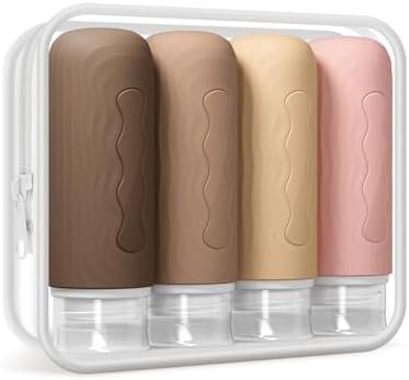 Yinke Siliconen reisflessen voor toiletartikelen, TSA-goedgekeurd en BPA-vrij reisbenodigdheden, 85 ml reisformaat containers met doorzichtige zak, reisaccessoires navulbaar voor shampooconditioner (4