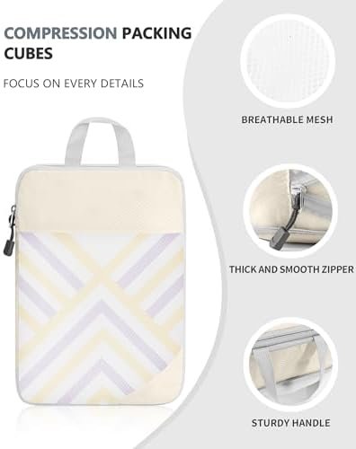Anjing Compression Packing Cubes 8 set, mesh uitbreidbare bagageverpakkingsorganisatoren voor reizen, reisaccessoires met schoenentas/waszak/ondergoedtas/make-uptas, beige - Image 4
