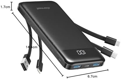 Charmast Externe batterij 10.000 mAh met 4 geïntegreerde kabels, draagbare batterij, USB C, dun, powerbank met 6 uitgangen en 3 ingangen voor iPhone 12 13 11 Samsung S21 S22 - Image 9