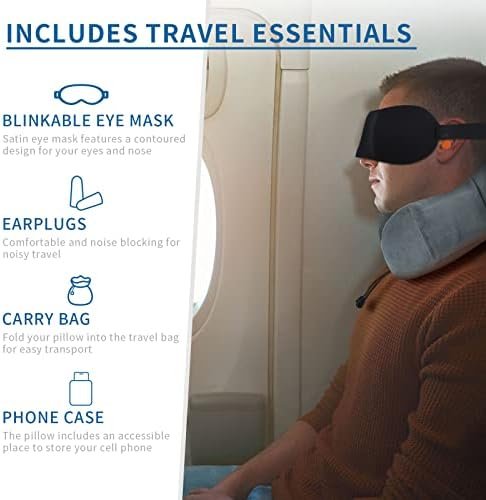 Reiskussen van Traagschuim, Nekkussen met 3D-oogmasker en Oordopjes, Neck Pillow Zacht Katoen, U-vormig Slapen Neksteunkussen, Travel Pillow voor Vliegtuig, Auto, Trein, Kantoor en Camping - Image 2