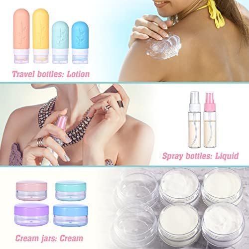 Revivoer Siliconen reisflessen, 16 stuks reisset met siliconen reisflessen, lekvrije reisflessen en shampoo-containers, BPA-vrij, praktische reisflessenset (roze) - Image 3