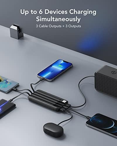 Charmast Externe batterij 10.000 mAh met 4 geïntegreerde kabels, draagbare batterij, USB C, dun, powerbank met 6 uitgangen en 3 ingangen voor iPhone 12 13 11 Samsung S21 S22 - Image 3