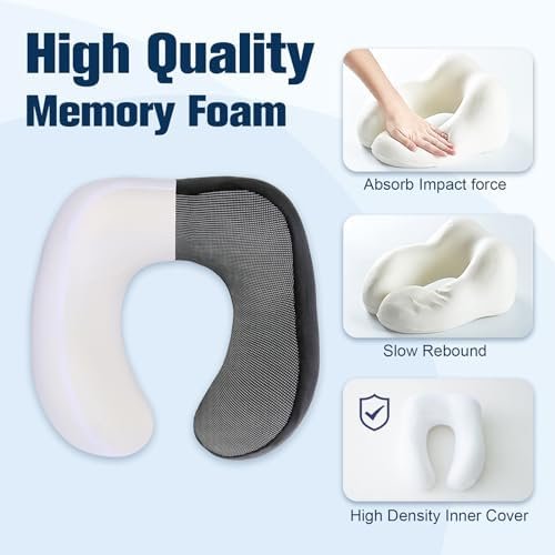 Cirorld Reiskussen voor Vliegtuig, Nek Kussen voor Reizen, Traagschuim Reiskussen voor Volwassenen, Verstelbaar & Compact Vluchtkussen, Ergonomisch Nek Kussen, Met Oordopjes, Oogmasker, Draagtas - Image 5