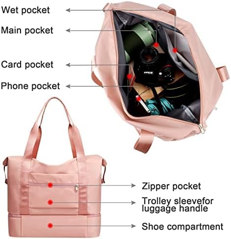 Reistas, CS COSDDI 36 l, weekendtas met trolleymouw, droge en natte compartimenten, sporttas, gym, waterdicht, shoppingtas, handbagage, voor mannen en vrouwen, weekendtas, draagtas, ziekenhuistas, #01 Roze - Image 9