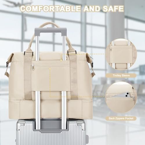 Easyjet handbagage 45x36x20 reistas voor onder de stoel cabine tas Reizen Handtassen 40x20x25 voor Ryanair, weekendtas overnachten Reistas Holdall voor dames heren, Sporttas Fitnesstas,Beige - Image 6