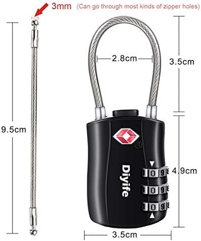 Diyife TSA-bagagesloten, [2-pak] 3-cijferige veiligheidskoffersloten, combinatiehangslot voor koffers, flexibel kabel-reisslot, TSA-goedgekeurde bagagesloten voor koffers, reisbagage, koffer - Image 3