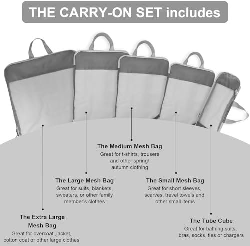 Compressieverpakkingskubussen voor koffers, reisorganisatorkubussen voor reisbenodigdheden, bagagekoffer, organizertassenset, lichtgewicht verpakkingsorganisatoren als reisaccessoires (set van 5, - Image 5