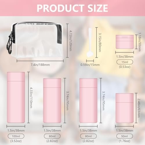 flintronic Reisflessen set voor toiletartikelen, lekvrije siliconen reiscontainers, kleine lege miniflessen, reisaccessoires voor toiletartikelen, shampoos, conditioner en lotion-roze - Image 2
