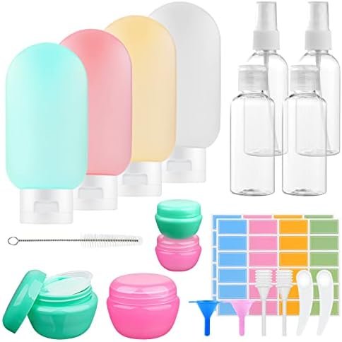 Reisflessenset van 22 stuks, lekvrije siliconen reiscontainers, lege plastic knijpflessen voor 80 ml en 60 ml, reisaccessoires voor toiletartikelen, shampoo, conditioner en lotion (BPA-vrij)