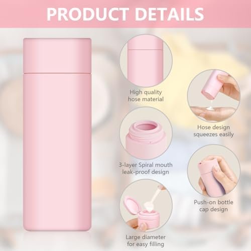 flintronic Reisflessen set voor toiletartikelen, lekvrije siliconen reiscontainers, kleine lege miniflessen, reisaccessoires voor toiletartikelen, shampoos, conditioner en lotion-roze - Image 3