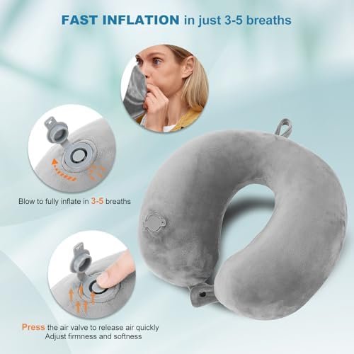Cirorld Opblaasbaar Reiskussen voor Vliegtuig, Neksteunkussen voor Reizen, Reiskussen voor Volwassenen, Verstelbaar & Compact Vluchtkussen, Ergonomische Neksteun, Met Oordopjes, Oogmasker, Draagtas - Image 2
