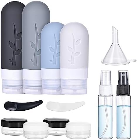 Revivoer Siliconen reisflessen, 16 stuks reisset met siliconen reisflessen, lekvrije reisflessen en shampoo-containers, BPA-vrij, praktische reisflessenset (grijs) - Image 6