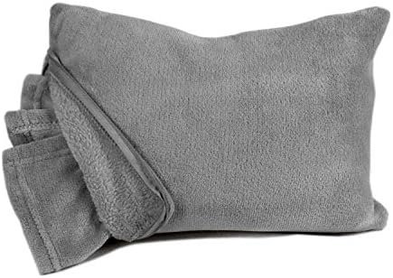 Delindo Lifestyle 2-in-1 knuffeldeken reiskussen, grijs, 135 x 200 cm, pluizig zacht reiskussen om te zetten in reisdeken voor vrouwen, mannen en kinderen - Image 4