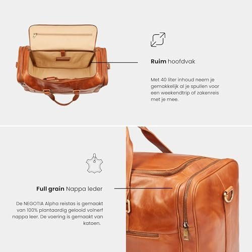 NEGOTIA Alpha - Leren Weekendtas Heren en Dames - Premium leren Reistas - Duffel Bag - Luxe Top-Grain Leer - Bruin - Image 7