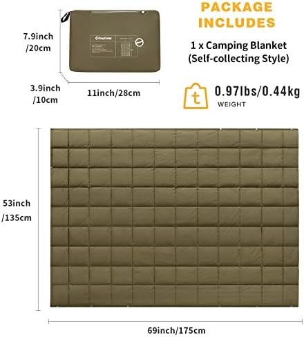 KingCamp Reisdeken Multifunctionele Ultralight Camping Deken met Snap Button Emergency Slaapzak voor binnen of buiten, 175 x 135cm - Image 2