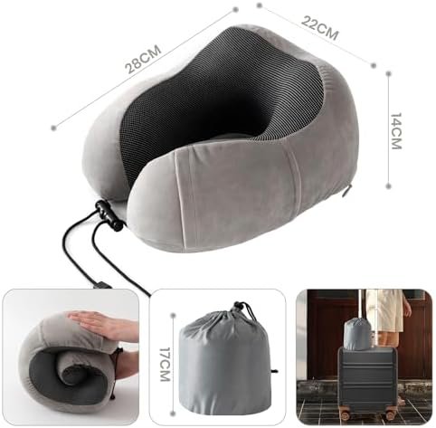 Good Nite Reiskussen nek traagschuim steunkussen voor volwassenen reizen vliegtuig camping auto trein kantoor kussen vlucht vliegtuig kussens met oordopjes oogmasker draagtas grijs - Image 2