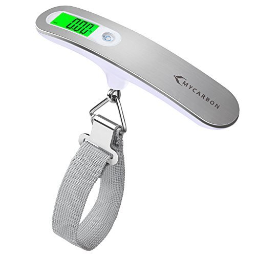 Mycarbon digitale kofferweegschaal, bagageweegschaal, analoog, voor reiskoffer, keuken, vissen, 50 kg, hangweegschaal, digitale weegschaal, visweegschaal (Zilver3), zilver