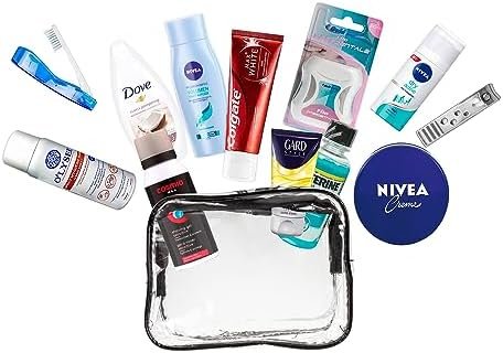 Travel Essentials-set, reisset geschikt voor handbagage, vakantie en zakenreizen, bestaande uit alle benodigde merkproducten voor persoonlijke verzorging, in een PVC make-uptas (Men) - Image 3