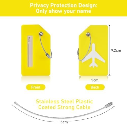 Flintronic Kofferlabels, 2 stuks etiketten voor koffer, reizen, bagage, reisaccessoires, bagage-tags, voor reizen, vakantie, bagageopslag, reistassen, geel - Image 2