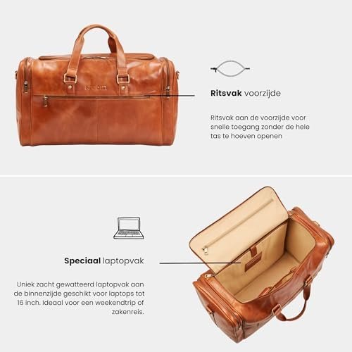 NEGOTIA Alpha - Leren Weekendtas Heren en Dames - Premium leren Reistas - Duffel Bag - Luxe Top-Grain Leer - Bruin - Image 6