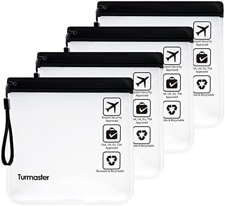 Turmaster 4 pak luchthaven goedgekeurd heldere toilettas, lekvrije luchthaven veiligheid goedgekeurde vloeistof tas 20 x 20cm, waterdichte reizen toilettas, zwart met handvat