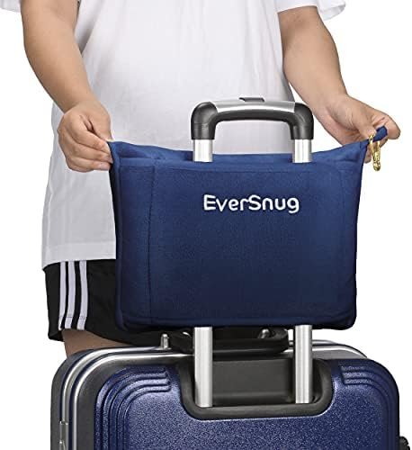 EverSnug Reisdeken en kussen - premium zachte 2-in-1 vliegtuigdeken met zachte tas kussensloop, handbagage riem en rugzakclip, Donkerblauw, Eén maat, Modern - Image 4