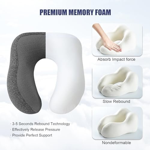 Jiancrate Travel Pillow, Nekkussen Vliegtuig, Memory Schuim Reiskussen voor Volwassenen, Zacht en Lichtgewicht Vlucht Auto Kussen, Ergonomische Neck Pillow, Met Oordopjes, Oogmasker en Draagtas - Image 7