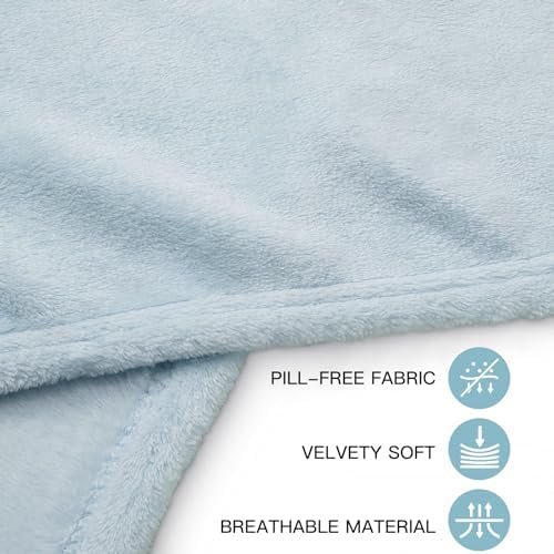 Bocguy Reisdeken voor vliegtuig, ultralicht, warm, kussendeken 2-in-1, reisdeken met slaapmasker en oordopjes, draagbare reisdeken voor kamperen, zakenreizen (lichtblauw) - Image 5
