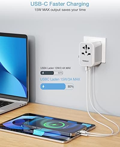 TESSAN Universele Stekkeradapter, Universele Reisstekker Adapter met 2 USB en 2 USB C, Universele Adapter voor EU, VK, Amerika, Canada, Australië, Universele Stekkeradapter - Image 4