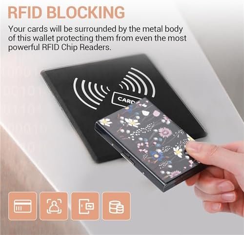 BONSYL® Pashouders, RFID Blokkeren Creditcardhouder, Slanke Metalen Portemonnee, met 6 Kaartsleuven, voor Dames en Heren.(6 Kaart/Zwart/Bloem) - Image 3