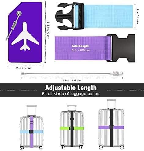Raynesys 4 Pack Luggage Straps Luggage Tags Set, Adjustable 70.87 inch Suitcase Belts, Silicone Suitcase Tag with Name ID Cards, Travel Accessories for Men Women, Pink+Purple+Blue+Green - Image 2