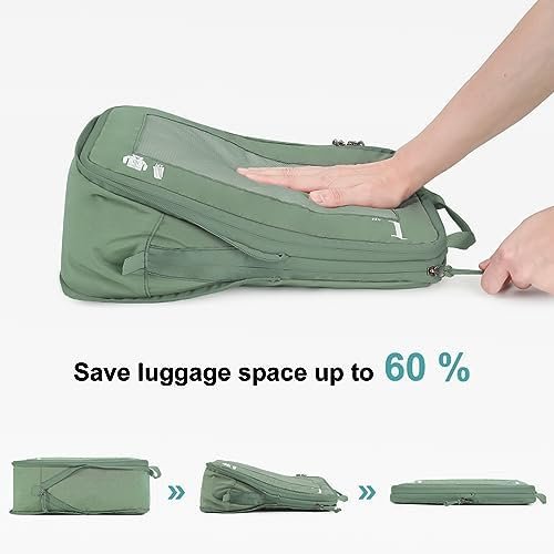 ECOHUB 5 Set Compressie Verpakking Kubussen voor Koffers Organizer Tassen Reisaccessoires met Schoenen Tas Scheurbestendige Reiskubussen met ID-tag Uitbreidbare Verpakkingstassen (Groen) - Image 3