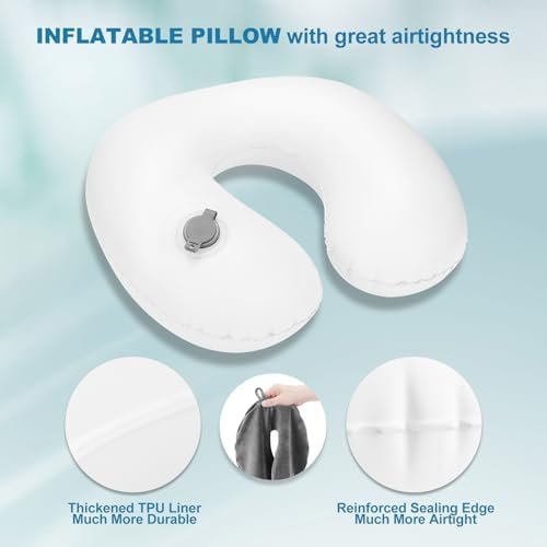 Cirorld Opblaasbaar Reiskussen voor Vliegtuig, Neksteunkussen voor Reizen, Reiskussen voor Volwassenen, Verstelbaar & Compact Vluchtkussen, Ergonomische Neksteun, Met Oordopjes, Oogmasker, Draagtas - Image 8