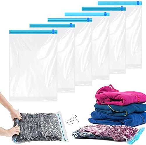 KEYRI 6 stuks compressiezakken om op te rollen, vacuümzakken voor kleding, opbergzakken, vacuüm herbruikbare kledingzakken voor reisbagage, 60 x 40 cm