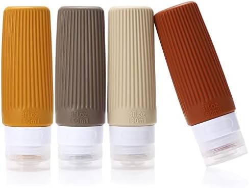 Reisflessen voor toiletartikelen,BPA-vrij,90ml Silicone lekvrij hervulbare draagbare squeeze lege accessoires reisformaat vloeistof cosmetische lotion shampoo conditioner flessen Containers(4 Pack) (Brun)