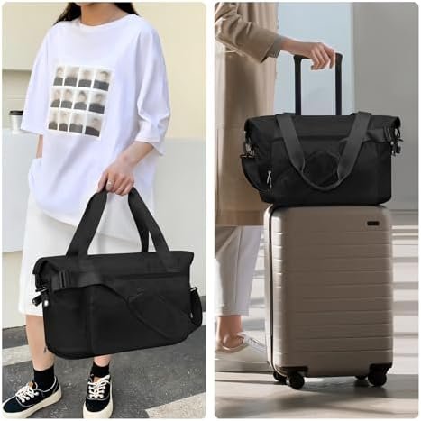 Yomisee Reistas voor dames, weekendtas, handbagage, tas, sporttas, duffle bag, ziekentas, geboorte, fitnesstas, trainingstas voor vliegtuig, reizen, zwart - Image 6