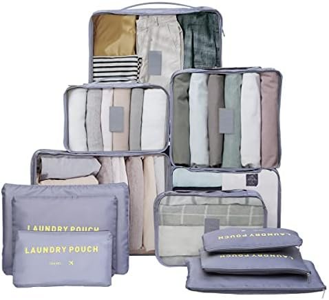 TXBOBECO Koffer-organizerset, 12-delige set, packing cubes voor koffer, reisaccessoires, kofferorganizer, schoenentas, kledingtassen, verpakkingskubus, cosmetica, paktassen (grijs)