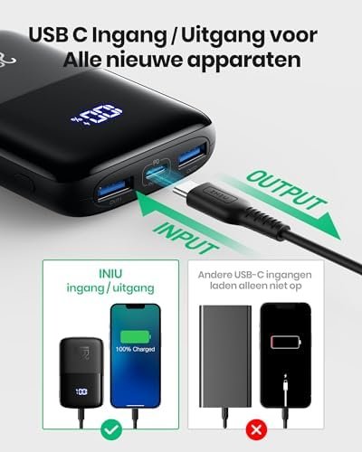 INIU Mini Power Bank, 22,5W 10000mAh Kleine Powerbank, PD QC 3.0 Fast Charge USB C Externe batterij, Ultra Compacte Draagbare Oplader Compatibel iPhone 15 14 Pro Max Samsung S23 S22 iPad Xiaomi - Image 4