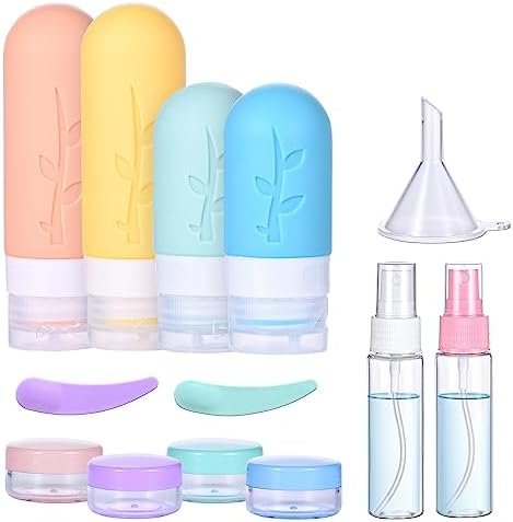 Revivoer Siliconen reisflessen, 16 stuks reisset met siliconen reisflessen, lekvrije reisflessen en shampoo-containers, BPA-vrij, praktische reisflessenset (roze) - Image 6