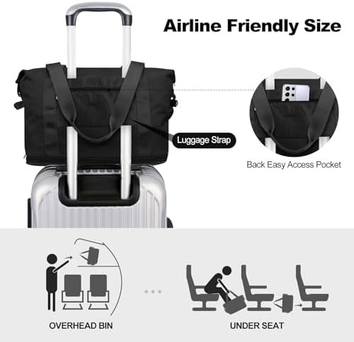 Yomisee Reistas voor dames, weekendtas, handbagage, tas, sporttas, duffle bag, ziekentas, geboorte, fitnesstas, trainingstas voor vliegtuig, reizen, zwart - Image 7