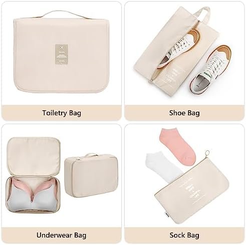 Packing Cubes, 8-delige set, kledingtassen, koffer-organizer voor vakantie en reizen, set pakkubussen, opbergsysteem voor koffer, beige - Image 5