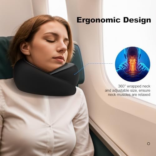 Yomisee Reiskussen, nekkussen voor reizen, vliegtuig, traagschuim, vliegkussen, draagbaar voor auto's, treinen, thuis, kantoren (zwart) - Image 3