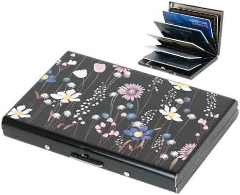 BONSYL® Pashouders, RFID Blokkeren Creditcardhouder, Slanke Metalen Portemonnee, met 6 Kaartsleuven, voor Dames en Heren.(6 Kaart/Zwart/Bloem)