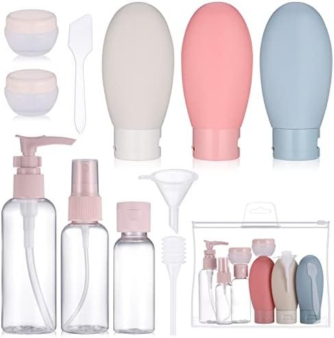 Huiguli 11 stuks reisflessen voor toiletartikelen, navulbare flessen in reisformaat, lekbestendige reiscontainers met tas, lege reisflessen set voor lotion shampoo conditioner vloeistof, BPA-vrij