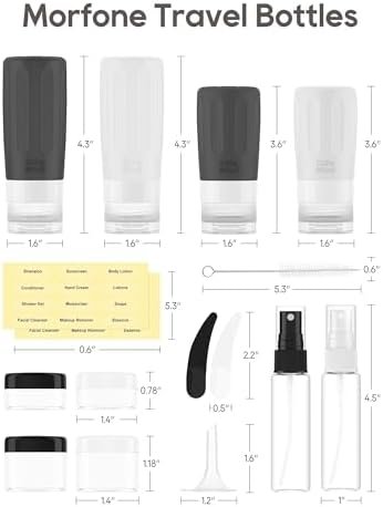 Morfone reisflessen om te vullen, 16-delige reisset, met toilettas, lekvrije navulbare TSA-goedgekeurde siliconen reisflessen, te gebruiken voor shampoo, lotion, spoeling of douchegel [FDA] [BPA-vrij]. - Image 7