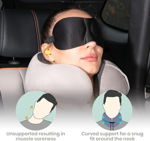 Good Nite Reiskussen nek traagschuim steunkussen voor volwassenen reizen vliegtuig camping auto trein kantoor kussen vlucht vliegtuig kussens met oordopjes oogmasker draagtas grijs - Image 7
