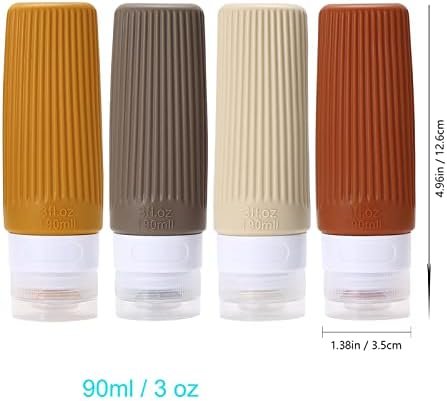 Reisflessen voor toiletartikelen,BPA-vrij,90ml Silicone lekvrij hervulbare draagbare squeeze lege accessoires reisformaat vloeistof cosmetische lotion shampoo conditioner flessen Containers(4 Pack) (Brun) - Image 7